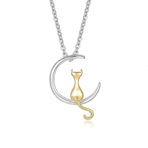 collier lune avec chat doré